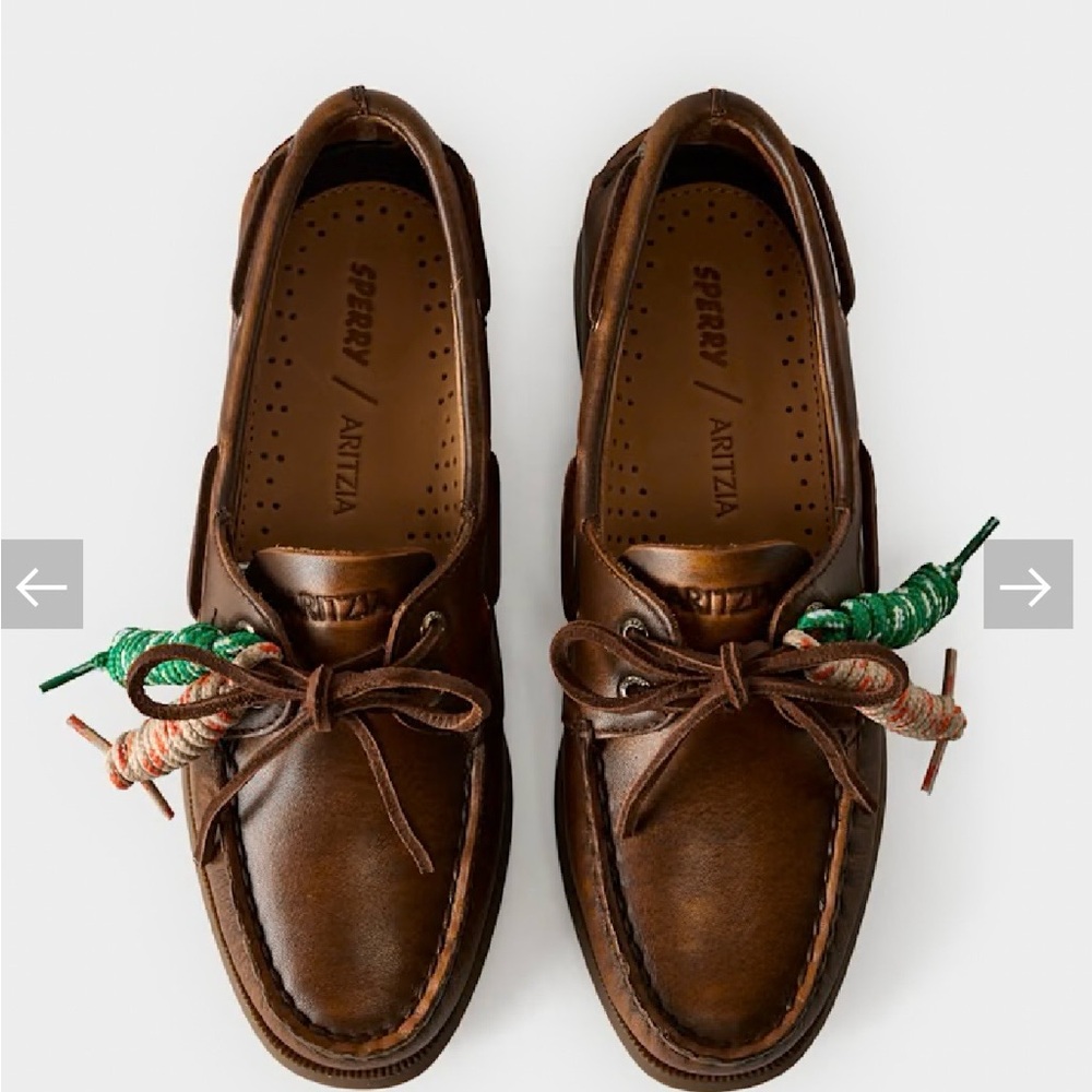 Sperry Brown Leather Boat Shoe with Green & Cream Tassels - Picture 2 of 4